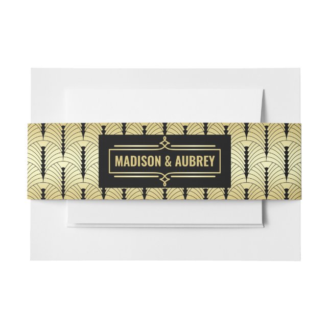 Art Deco Wedding Elegant Gold Black Great  Invitation Belly Band (Front Example)