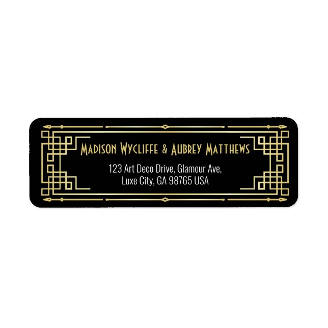 Art Deco Wedding Elegant Gold Black Return Address (Front)