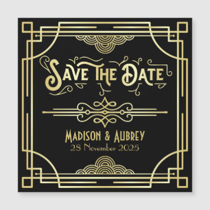 Art Deco Wedding Elegant Gold Black Save the Date