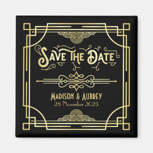 Art Deco Wedding Elegant Gold Black Save the Date Magnet