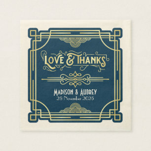 Art Deco Wedding Elegant Gold Blue Gatsby Napkin
