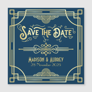 Art Deco Wedding Elegant Gold Blue Save the Date