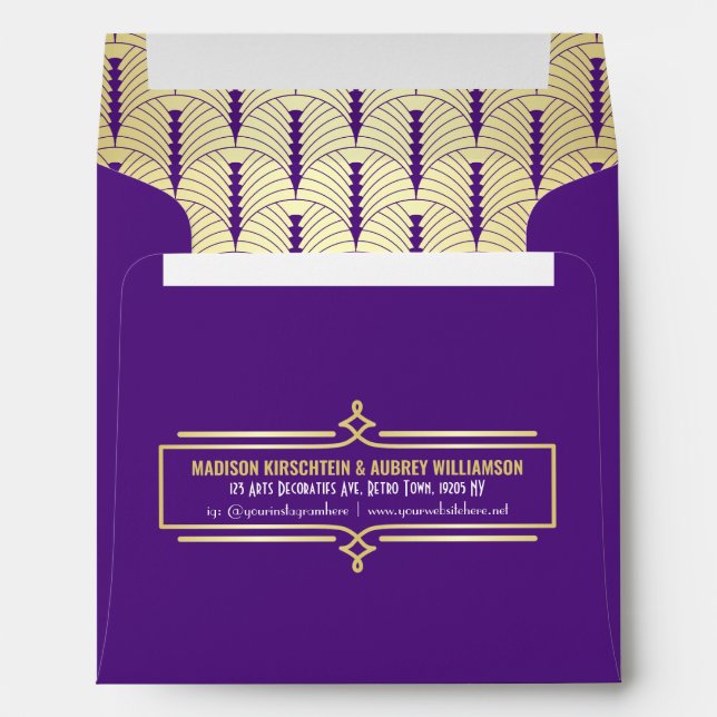 Art Deco Wedding Elegant Gold Purple Gatsby Envelope (Back (Bottom))
