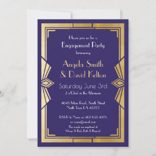 Art Deco Wedding Engagement Gatsby Navy Invitation