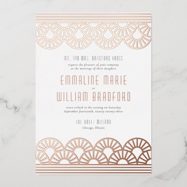 Art Deco Wedding Fan White Rose Gold (Front)