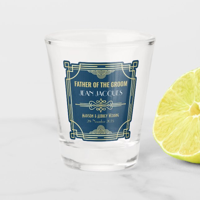 Art Deco Wedding Father of the Groom Gold Favour Shot Glass (Front)
