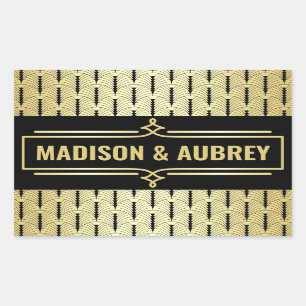 Art Deco Wedding Favour Your Name Gold Black Gatsb Rectangular Sticker