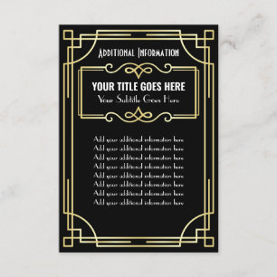 Art Deco Wedding Gold Black Additional Information Enclosure Card