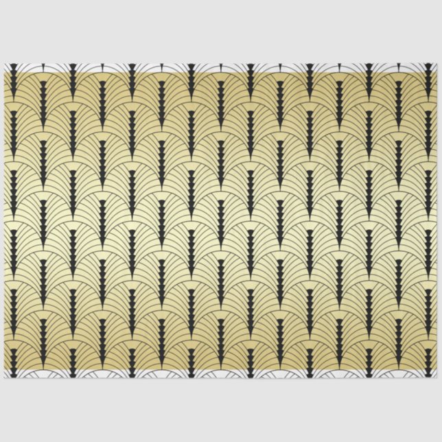 Art Deco Wedding Gold Black Palmetto Pattern Retro Tissue Paper (Front)