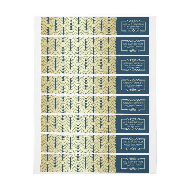 Art Deco Wedding Gold Blue Elegant Gatsby Wrap Around Label (Sheet)