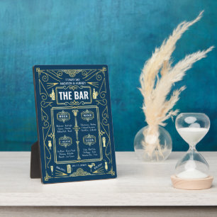 Art Deco Wedding Gold Blue Open Bar Menu Plaque