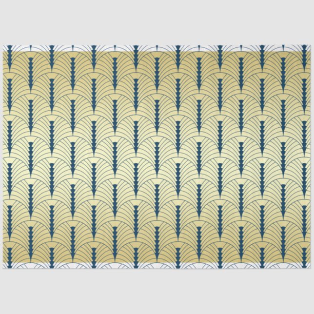 Art Deco Wedding Gold Blue Palmetto Pattern Tissue Paper (Front)