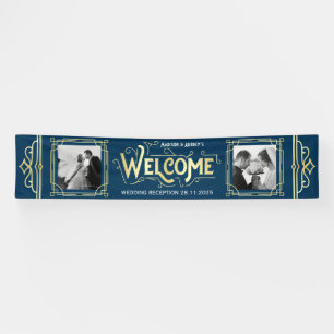 Art Deco Wedding Gold Blue Reception Dinner Party Banner