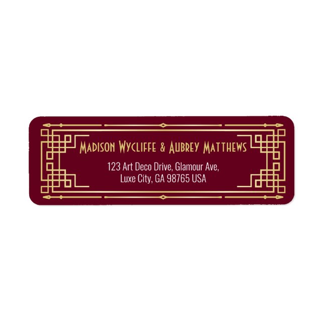 Art Deco Wedding Gold Burgundy Mail Return Address (Front)