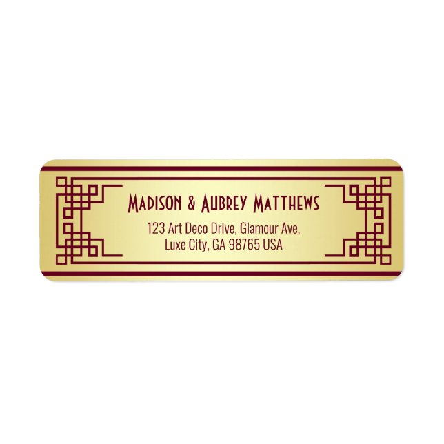 Art Deco Wedding Gold Burgundy Return Address (Front)