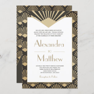 Art Deco Wedding Gold Roaring Twenties Monogram Invitation