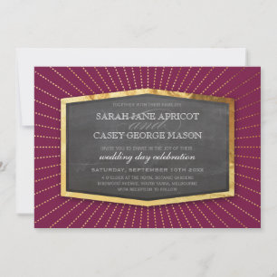 ART DECO WEDDING gold sunburst grey cranberry plum Invitation