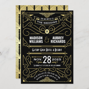 Art Deco Wedding Great Gatsby Elegant Gold Black Invitation