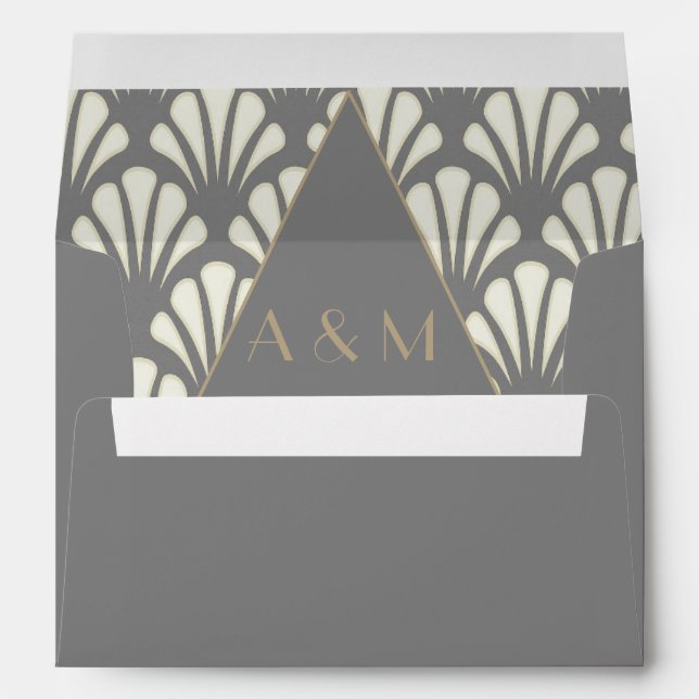 Art Deco Wedding Grey Roaring Twenties  Monogram Envelope (Back (Bottom))