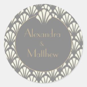 Art Deco Wedding Grey Roaring Twenties Vintage Classic Round Sticker