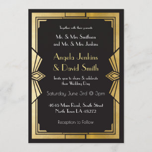 Art Deco Wedding Invitation 1920's Black & Gold