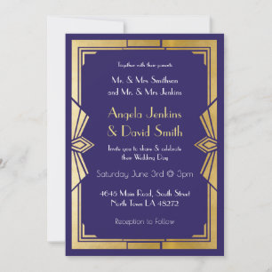Art Deco Wedding Invitation 1920s Gatsby Navy Gold