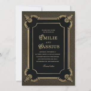 Art Deco Wedding Invitation Black Gold