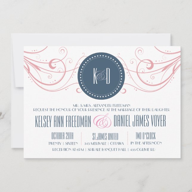 Art Deco Wedding Invitation featuring swirls (Front)