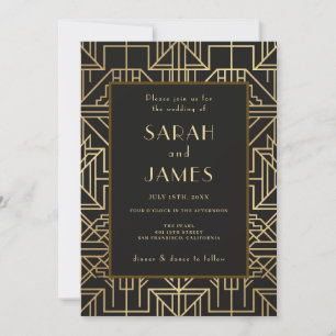 Art Deco Wedding Invitation Gold Geometric Black