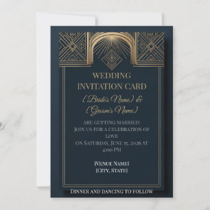 Art Deco Wedding Invitation Navy & Gold Gatsby