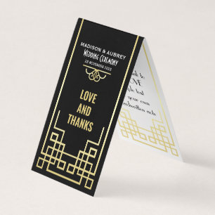Art Deco Wedding Love & Thanks Gold Black Favour