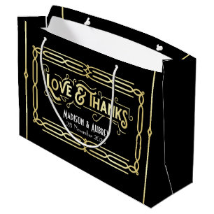 Art Deco Wedding Love & Thanks Gold Black Favour Large Gift Bag