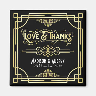 Art Deco Wedding Love & Thanks Gold Black Favour Magnet