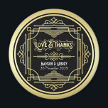 Art Deco Wedding Love & Thanks Gold Black Favour Magnet<br><div class="desc">Create your own unique Art Deco-style, Great Gatsby-inspired design featuring abstract geometric ornaments and pattern in gold with classic black background. An elegant, classy, gender neutral, all-season design perfect for discerning couples who want something different from the usual feminine, floral, pastel-toned wedding paper suites. Also great for retro-loving couples who...</div>