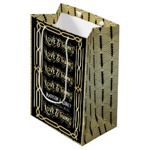 Art Deco Wedding Love & Thanks Gold Black Favour Medium Gift Bag