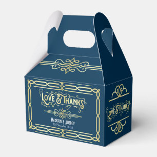 Art Deco Wedding Love & Thanks Gold Blue Favour Box