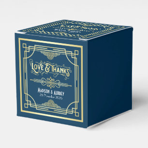 Art Deco Wedding Love & Thanks Gold Blue Favour Favour Box