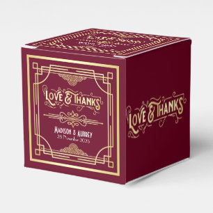 Art Deco Wedding Love & Thanks Gold Burgundy Favou Favour Box
