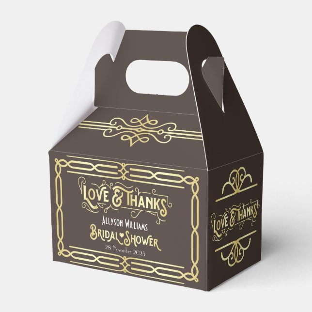 Art Deco Wedding Love & Thanks Gold Chocolate Favour Box (Front Side)
