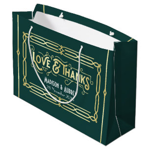 Art Deco Wedding Love & Thanks Gold Green Favor Large Gift Bag