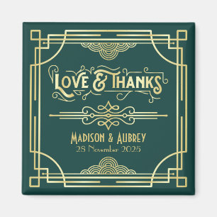 Art Deco Wedding Love & Thanks Gold Green Favor Magnet