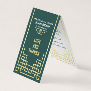 Art Deco Wedding Love & Thanks Gold Green Favour