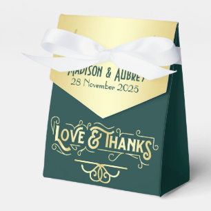 Art Deco Wedding Love & Thanks Gold Green Favour Box
