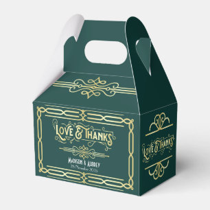 Art Deco Wedding Love & Thanks Gold Green Favour Favour Box
