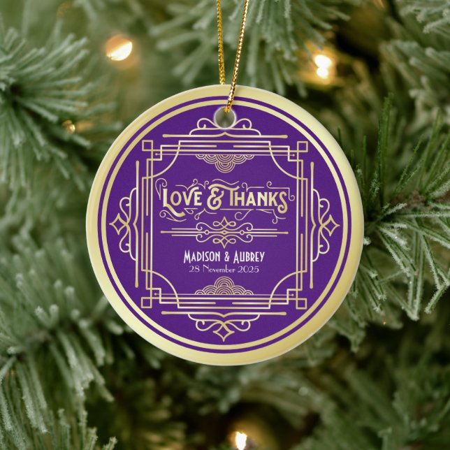 Art Deco Wedding Love & Thanks Gold Royal Blue Ceramic Tree Decoration (Tree)