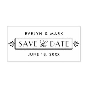 Art Deco Wedding Monogram Save the Date Rubber Stamp