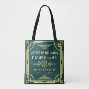 Art Deco Wedding Mother of the Groom Gold Green Tote Bag