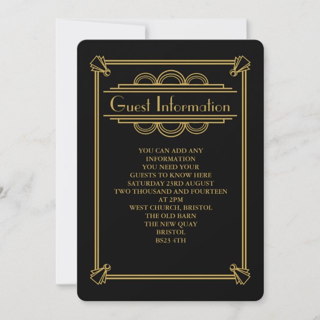 ART DECO wedding or party  invite print card (Front)