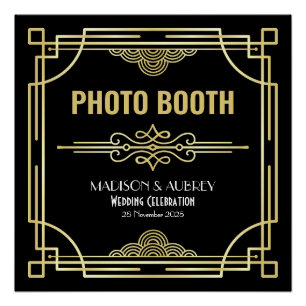 Art Deco Wedding Photo Booth Gold Black Party Sign