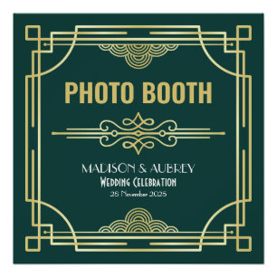 Art Deco Wedding Photo Booth Gold Green Party Sign